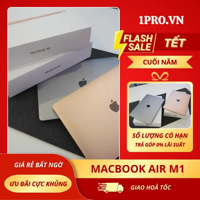 Macbook Air M1 màu xám không gian đặt trên bàn làm việc hiện đại